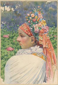 スロバキアの花嫁カップル Uprka, Joza (1861-1940)。 キャンバスに油彩、サイズ: 54.8x37 作： Joža Uprka