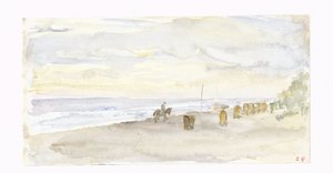 騎手とビーチチェアのある海岸風景 作： ジョゼフ・イスラエル