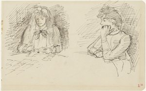 テーブルに座る女性の2つの習作 作： ジョゼフ・イスラエル