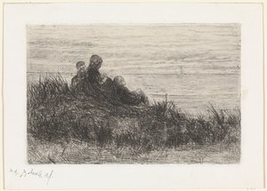 母子のいる砂丘の風景 作： Jozef Israëls (signed by artist)