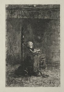 彼の椅子の赤ちゃん。 作： Jozef Israëls