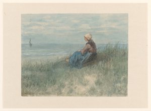 砂丘に座って海を見渡す女性 作： Jozef Israëls