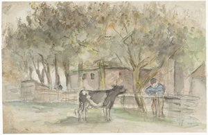 牛と農夫のいる風景 作： Jozef Israëls