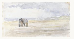 ビーチで馬と馬車を持つ男 作： Jozef Israëls
