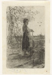 シャベルにもたれる女の子 作： Jozef Israëls
