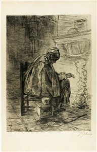 手を温める老婆 作： Jozef Israëls