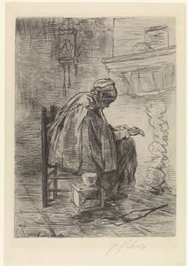 囲炉裏のおばあさん 作： Jozef Israëls