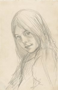 ゆるい髪の少女の肖像画 作： Jozef Israëls