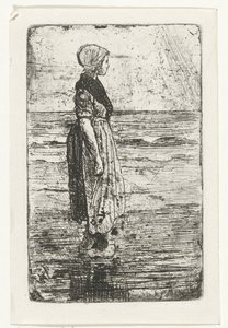 ビーチで立っている女性 作： Jozef Israëls