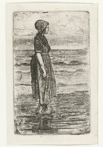 ビーチで立っている女性 作： Jozef Israëls