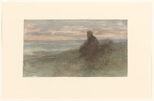 海沿いの砂丘に座っている女性 作： Jozef Israëls
