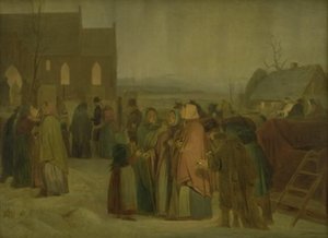 クリスマスの朝、教会の外にいる農民たち 作： Jørgen V. Sonne