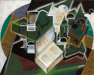 本、パイプ、グラス;本、パイプとグラス、1915 作： Juan Gris