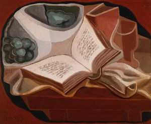 本とフルーツボウル;本と果物料理、1925 作： Juan Gris