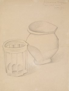 ガラスと花瓶、1911年頃（グラブ） 作： Juan Gris