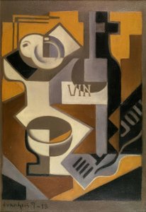 ワインのボトルのある静物 作： Juan Gris