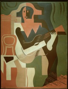 ギターとハーレクインを座っています。 作： Juan Gris