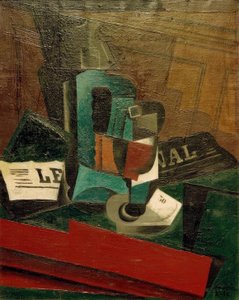 サイフォン、ガラス、新聞 作： Juan Gris