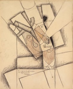 喫煙者、1913年（木炭、クレヨン、紙に洗う） 作： Juan Gris