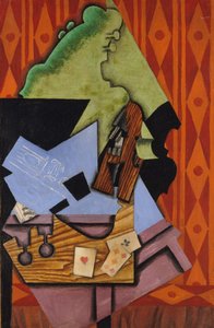 テーブルの上のヴァイオリンとトランプ、1913 作： Juan Gris