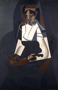 マンドリンを持つ女性、コロー後、1916年（合板に油彩） 作： Juan Gris