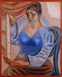 絵画を持つ女性。ボード上の女性、 作： Juan Gris