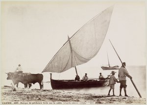 Ossen trekken vissersboot Het Strand op in バレンシア VALENCE.- 砂の上に描かれた漁船。 （自然から）（オブジェクトのタイトル） 作： Juan Laurent