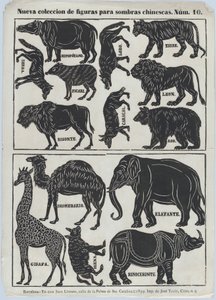 中国の影絵人形の図のシート 10、1859 年。 作： Juan Llorens