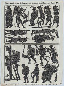 中国の影絵人形の図のシート 14、1859 年。