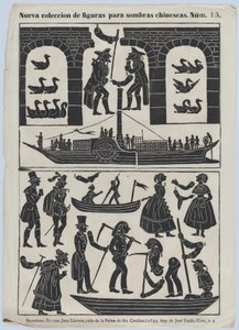 中国の影絵人形の図のシート 15、1859 年。