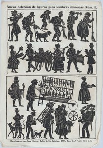 中国の影絵人形の図のシート 1、1859 年。