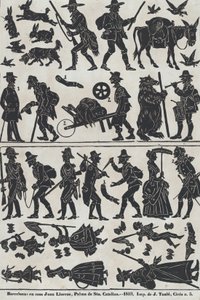 中国の影絵人形の図のシート 2、1859 年。 作： Juan Llorens
