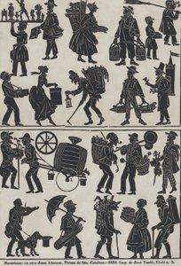 中国の影絵人形の図のシート 3、1859 年。 作： Juan Llorens