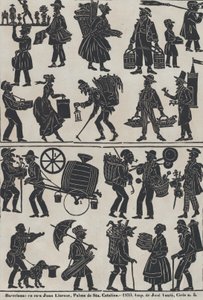 中国の影絵人形の図のシート 3、1859 年。 作： Juan Llorens