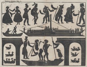 中国の影絵人形の図のシート 4、約。 1850-70。
