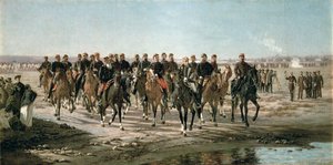 フリオ・アルヘンティーノ・ロカ将軍（1843-1914）と彼の軍隊によるネグロ川への訪問（キャンバスに油彩） 作： Juan Manuel Blanes