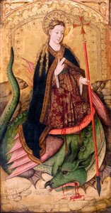 ピシディアのアンティオキアの聖マーガレットまたは聖マリン"" - 聖マーガレット - Juan Rexach (1431-1482 活動) 作の Pezinture - 1455 年頃 - パネル上のテンペラ - 123x65 - Museu Nacional d