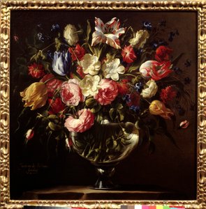 花の花瓶フアン・デ・アレリャーノ（1614-1676）の絵画 作： Juan de Arellano