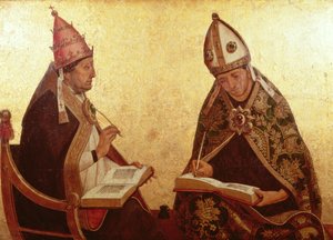 聖グレゴリーと聖アウグスティヌス、1510年頃（盤面にテンペラと金） 作： Juan de Borgoña