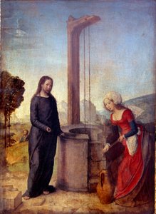 キリストとサマリア人の絵 フアン・デ・フランドル（1496年から1519年まで知られている）の作品 日0,24x0,17 m . 作： Juan de Flandes