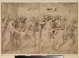 「聖ステパノの殉教」に向けた二つの研究（recto）、1556 作： Juan de Juanes