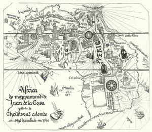 フアン・デ・ラ・コサの1500年の世界地図からのアフリカ(エングレービング) 作： Juan de la (after) Cosa