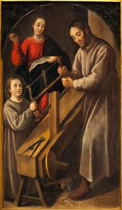 ナザレの工房。 フアン デル カスティージョ (1590-1658 年頃) による絵画、キャンバスに油彩、1634-1636 年頃。 スペインのセビリアにある美術館。 作： Juan del Castillo