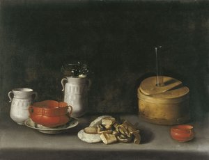 ポーセラーツとお菓子のある静物画 作： Juan van der Hamen