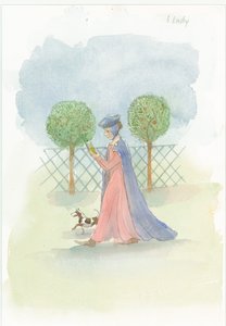 庭園に佇む中世の女性（2004年 作： Judith Dobie