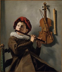 "Petit garcon jouant de la flute" (フルートを吹く少年) Peinture de Judith Leyster (1609-1660) vers 1630 - 油彩・キャンバス - 73x62 - Nationalmuseum Stockholm 作： Judith Leyster
