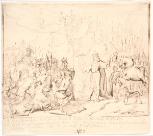 クリスチャン 1 世は、1449 年にスウェーデン王エリックにポメラニアへの進軍を命じました。 作： Jürgen Ovens