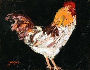 力強い雄鶏の肖像画 作： 