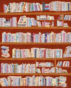 カラフルな柄の書棚
