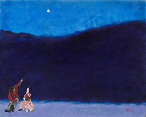 子供たちが冬の月を見つめる 作： 
